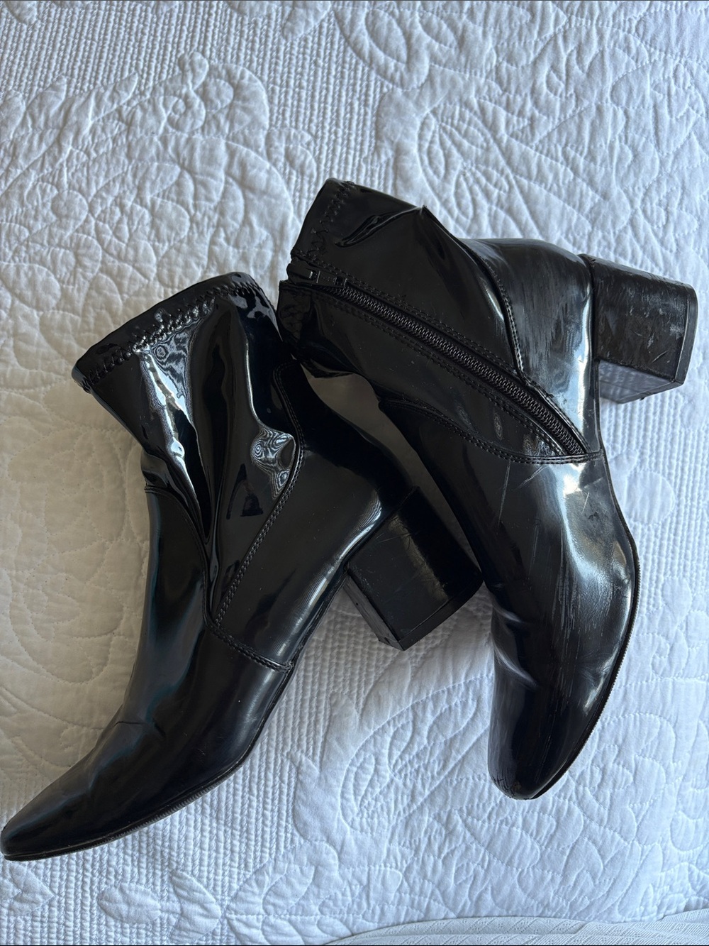 Aldo Black Patent Leather Ankle Booties with Block Heel